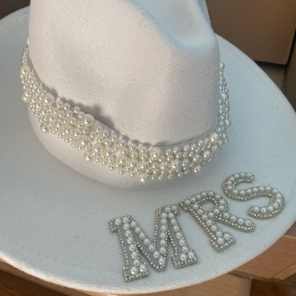 Mrs. Pearl Fedora Hat with Pearl Mrs Brand New for bachelorette or wedding